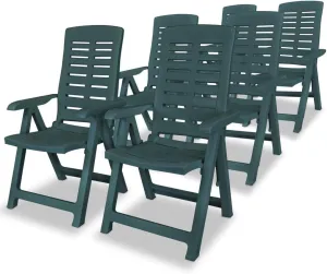 Reclining Patio Chairs Set of 6 Green Plastic Outdoor Chairs, Foldable and Lightweight Lounge Chairs with 4 Reclining Positions, Durable and Easy to Clean for Garden, Patio, Beach, Camping
