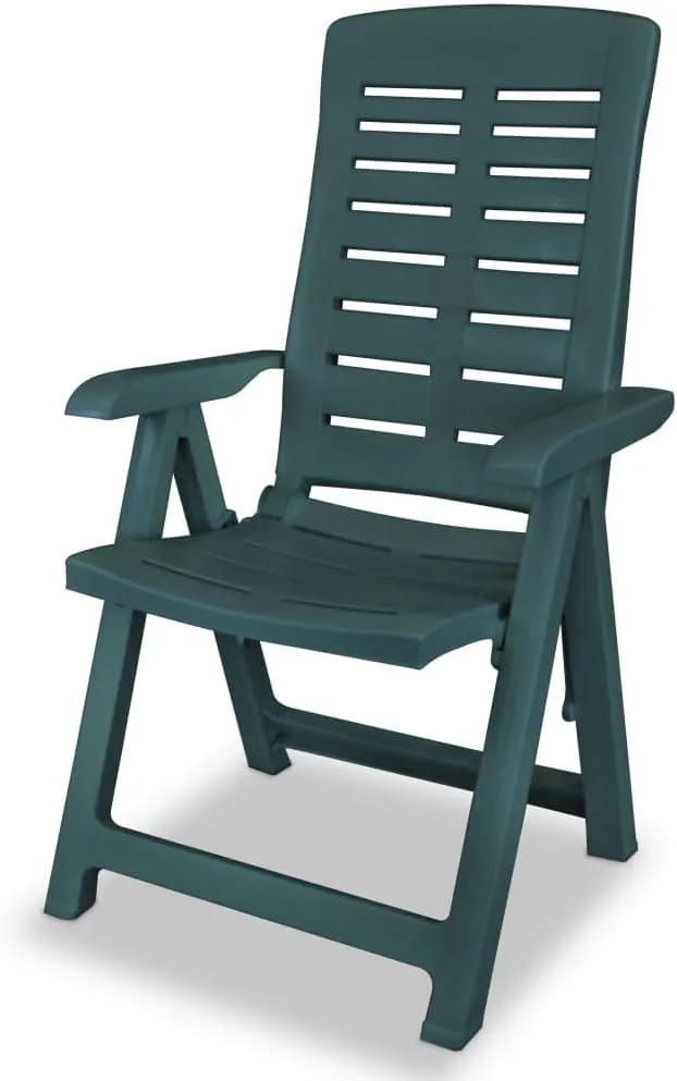 Reclining Patio Chairs Set of 6 Green Plastic Outdoor Chairs, Foldable and Lightweight Lounge Chairs with 4 Reclining Positions, Durable and Easy to Clean for Garden, Patio, Beach, Camping