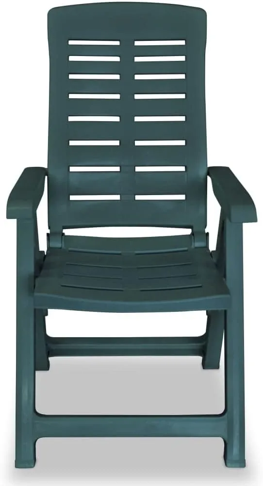 Reclining Patio Chairs Set of 6 Green Plastic Outdoor Chairs, Foldable and Lightweight Lounge Chairs with 4 Reclining Positions, Durable and Easy to Clean for Garden, Patio, Beach, Camping