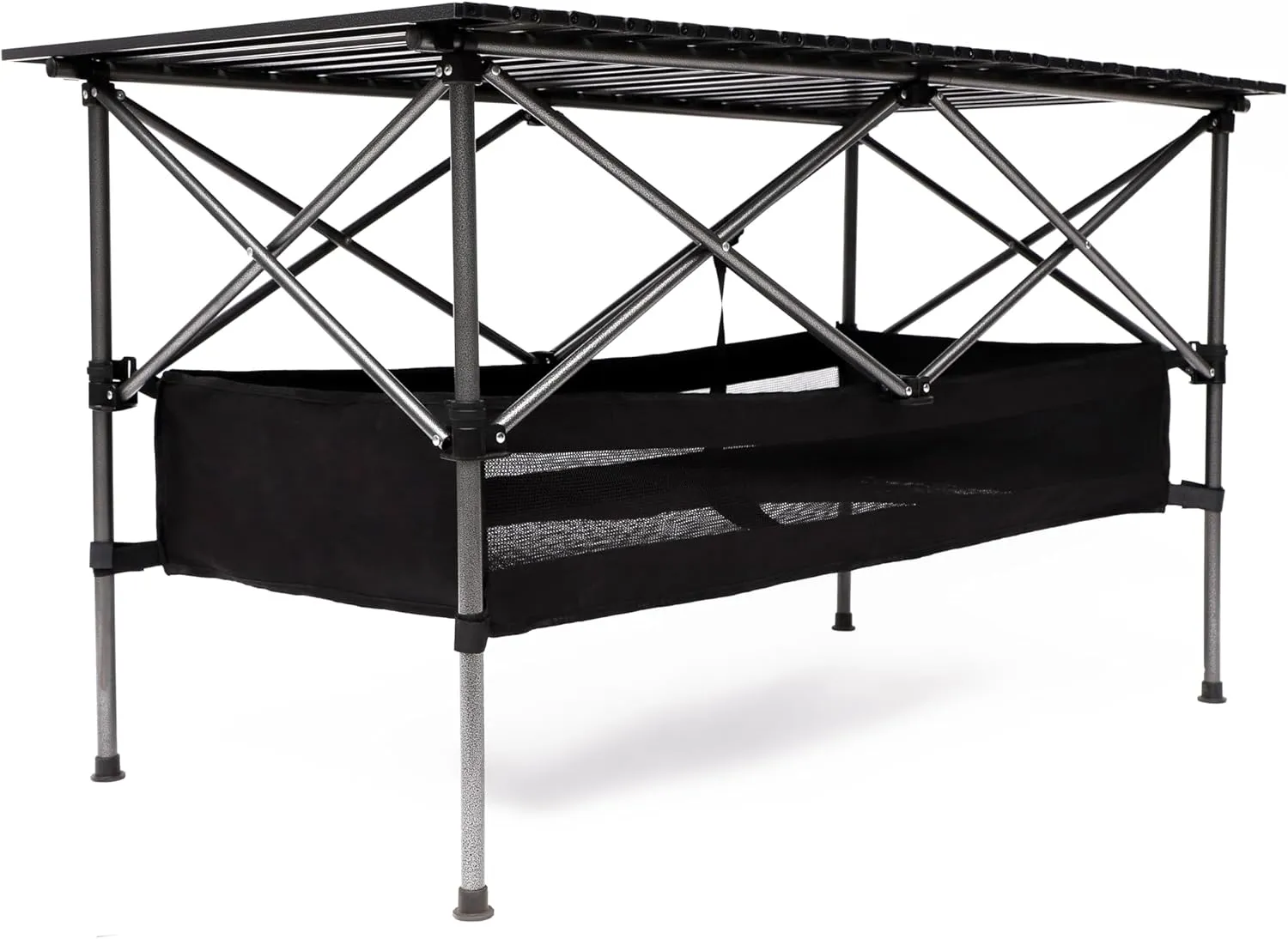 Rectangular Folding Aluminum Camping Table, Lightweight Roll Up Design Portable Outdoor Table with Carry Bag, Sturdy 120lb Capacity, Water Resistant Surface for BBQ, Patio, Beach, Picnic, Black