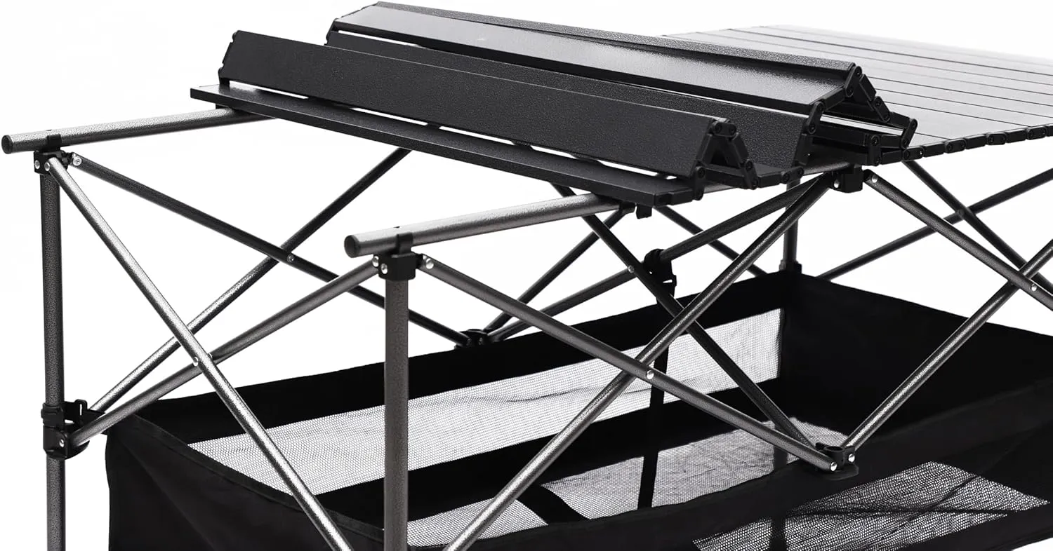 Rectangular Folding Aluminum Camping Table, Lightweight Roll Up Design Portable Outdoor Table with Carry Bag, Sturdy 120lb Capacity, Water Resistant Surface for BBQ, Patio, Beach, Picnic, Black