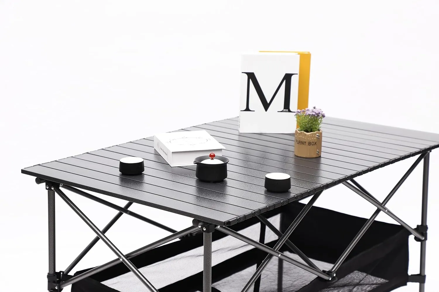 Rectangular Folding Aluminum Camping Table, Lightweight Roll Up Design Portable Outdoor Table with Carry Bag, Sturdy 120lb Capacity, Water Resistant Surface for BBQ, Patio, Beach, Picnic, Black