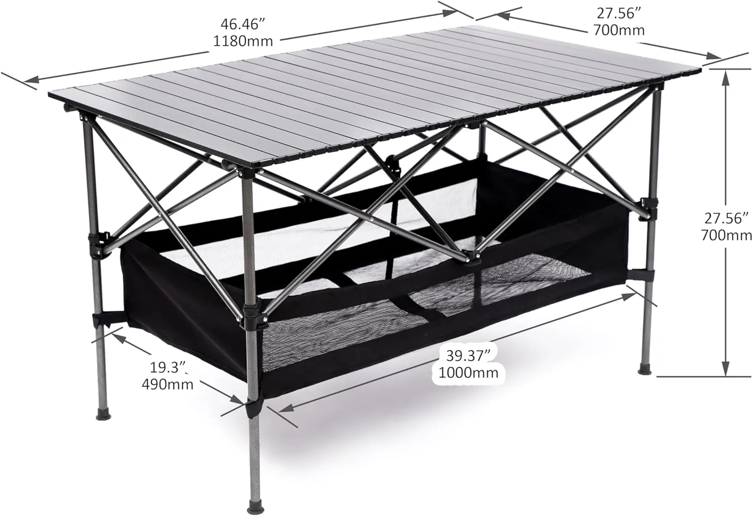 Rectangular Folding Aluminum Camping Table, Lightweight Roll Up Design Portable Outdoor Table with Carry Bag, Sturdy 120lb Capacity, Water Resistant Surface for BBQ, Patio, Beach, Picnic, Black