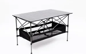 Rectangular Folding Aluminum Camping Table, Lightweight Roll Up Design Portable Outdoor Table with Carry Bag, Sturdy 120lb Capacity, Water Resistant Surface for BBQ, Patio, Beach, Picnic, Black