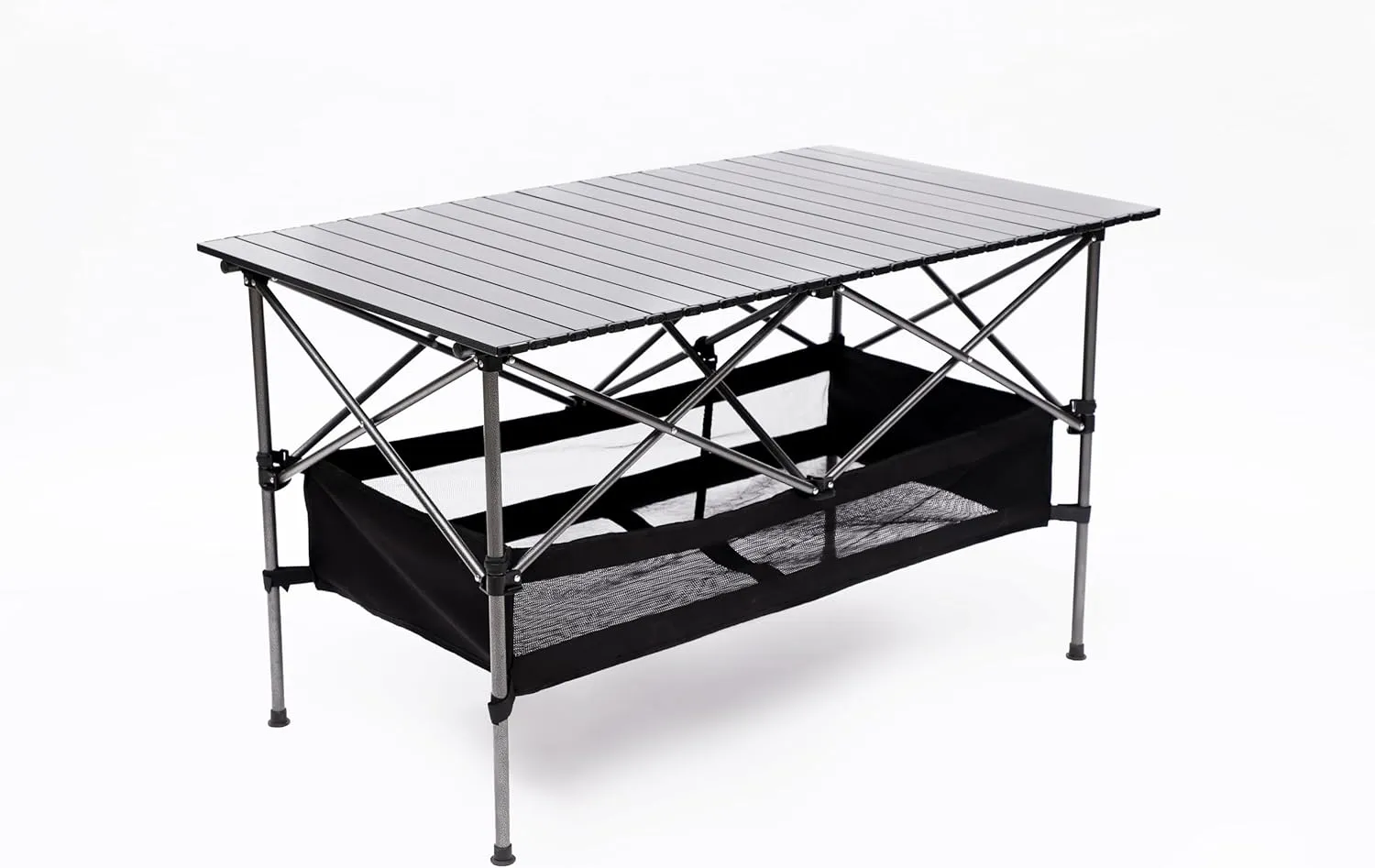 Rectangular Folding Aluminum Camping Table, Lightweight Roll Up Design Portable Outdoor Table with Carry Bag, Sturdy 120lb Capacity, Water Resistant Surface for BBQ, Patio, Beach, Picnic, Black
