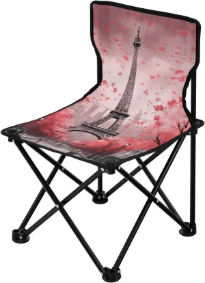 Red Paris Tower Portable Outdoor Folding Chair Anti-Slip Padded Oxford Cloth Stool Camping Chair Small for Beach Hiking Fishing Gardening Quad Camp Chair