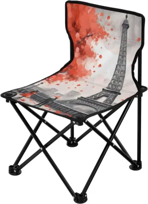 Red Paris Tower Portable Outdoor Folding Chair Anti-Slip Padded Oxford Cloth Stool Camping Chair Small for Beach Hiking Fishing Gardening Quad Camp Chair