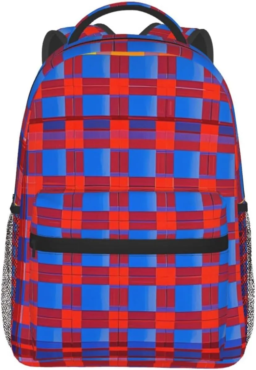 Red Scottish Tartan Plaid Art Rucksacks Lightweight Multipurpose Anti-Theft Shoulder Bag Big Capacity Traveling & Camping Backpack With Side Pockets