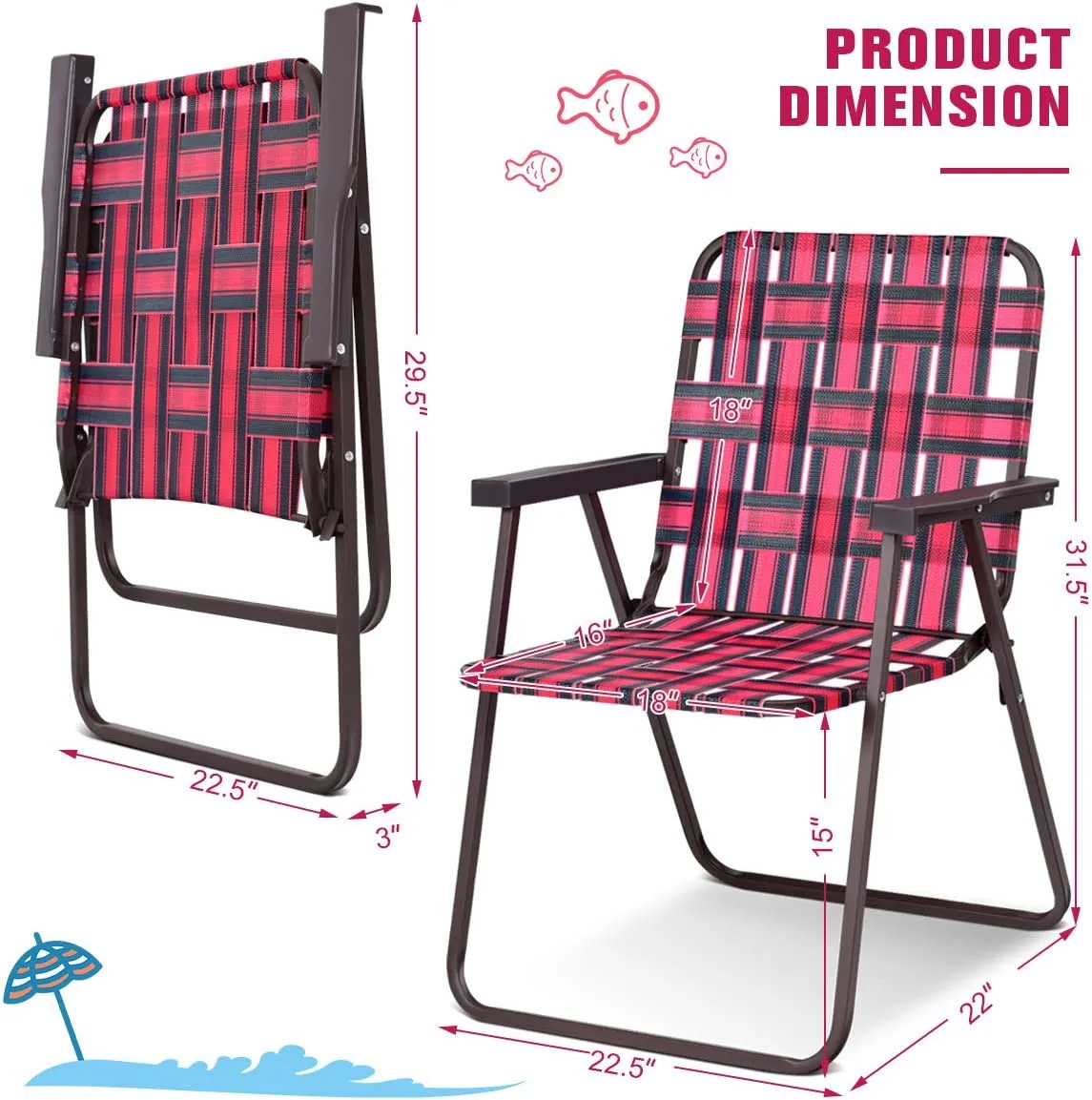 Red Steel Folding Patio Outdoor Chair (6-Pack)