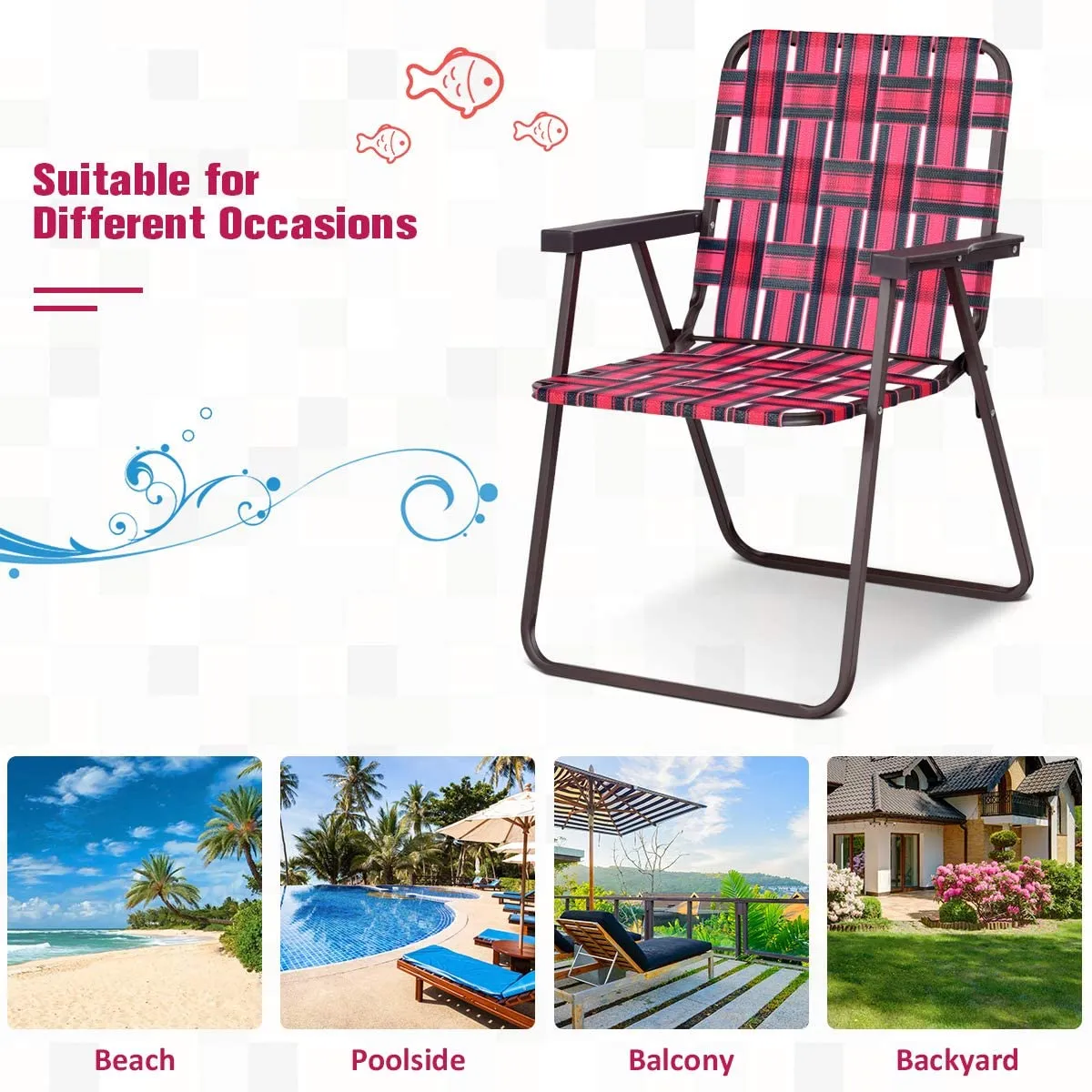 Red Steel Folding Patio Outdoor Chair (6-Pack)