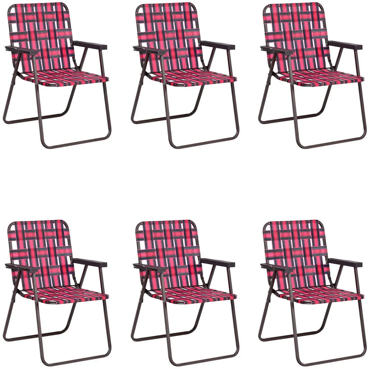 Red Steel Folding Patio Outdoor Chair (6-Pack)