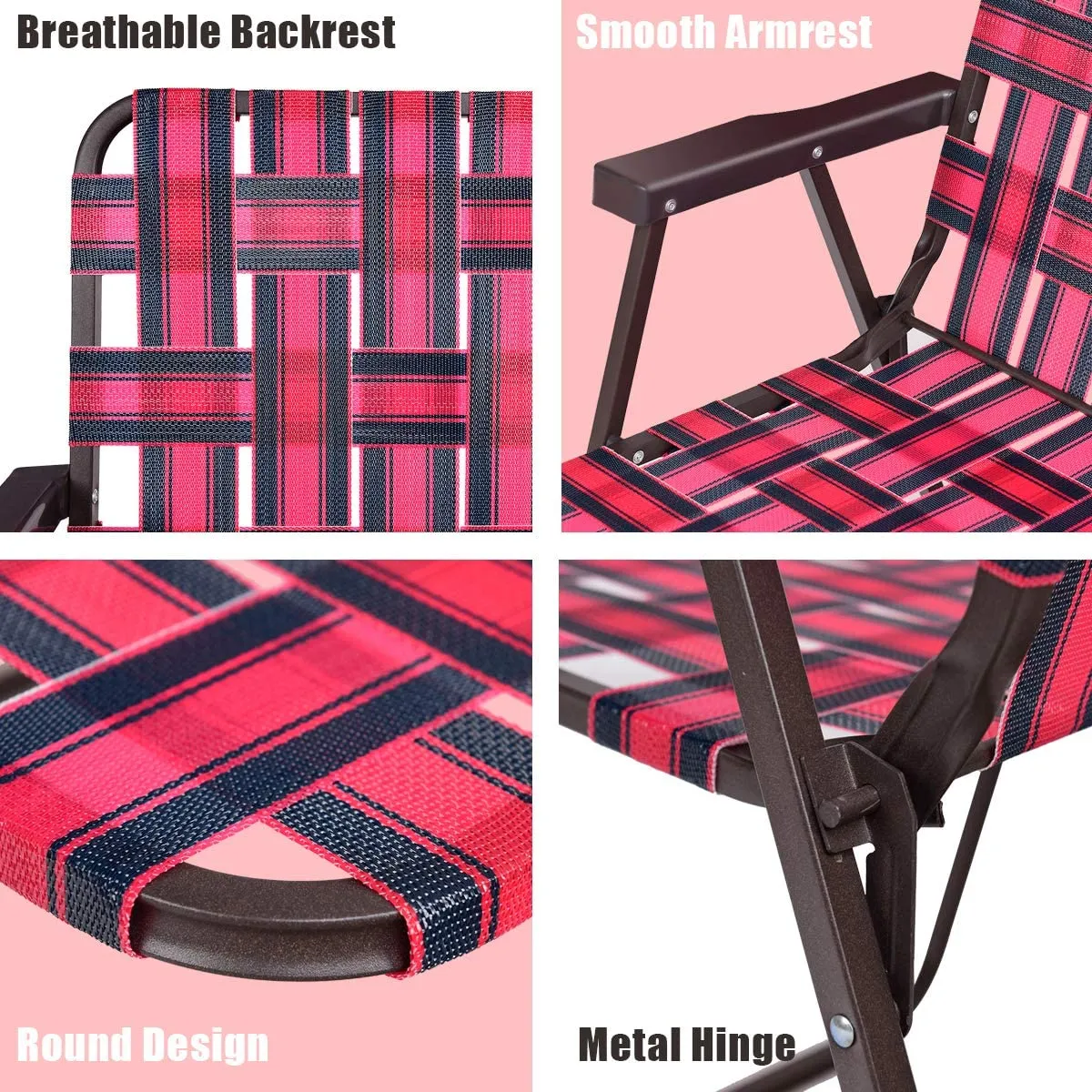 Red Steel Folding Patio Outdoor Chair (6-Pack)