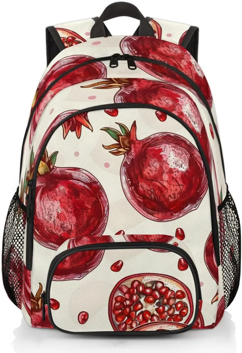 Red Sweet Pomegranate Backpack for Women Men Travel Casual Daypack Laptop iPad Tablet Shoulder Bag Lightweight Backpack with Multiple Pockets