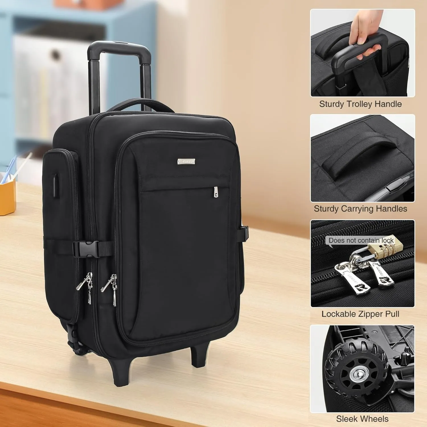 Relavel Rolling Makeup Train Case, Trolley Travel Make Up Case with Adjustable Dividers, Extra Large Makeup Backpack with Wheels, Waterproof Cosmetic Organizer for Makeup Artist, Black