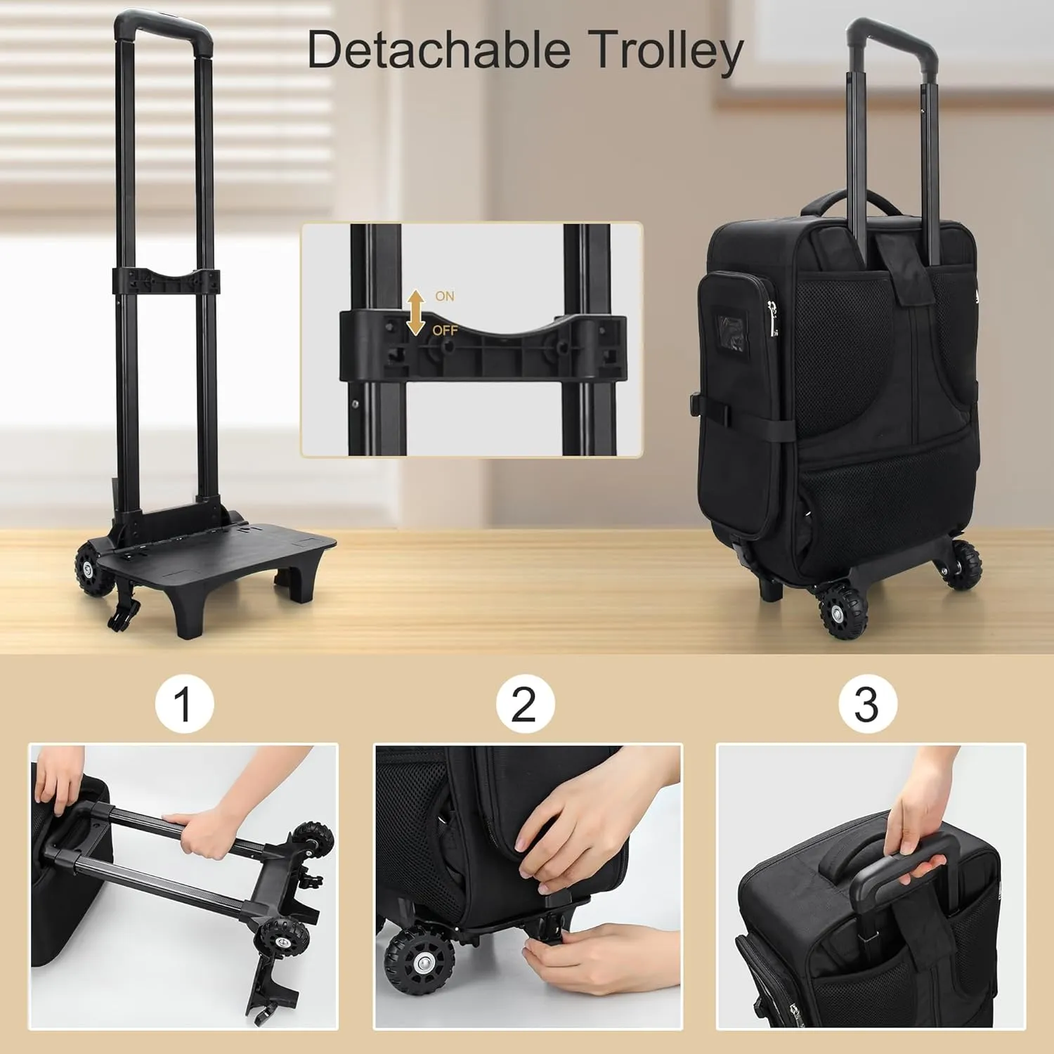 Relavel Rolling Makeup Train Case, Trolley Travel Make Up Case with Adjustable Dividers, Extra Large Makeup Backpack with Wheels, Waterproof Cosmetic Organizer for Makeup Artist, Black
