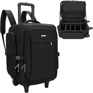 Relavel Rolling Makeup Train Case, Trolley Travel Make Up Case with Adjustable Dividers, Extra Large Makeup Backpack with Wheels, Waterproof Cosmetic Organizer for Makeup Artist, Black