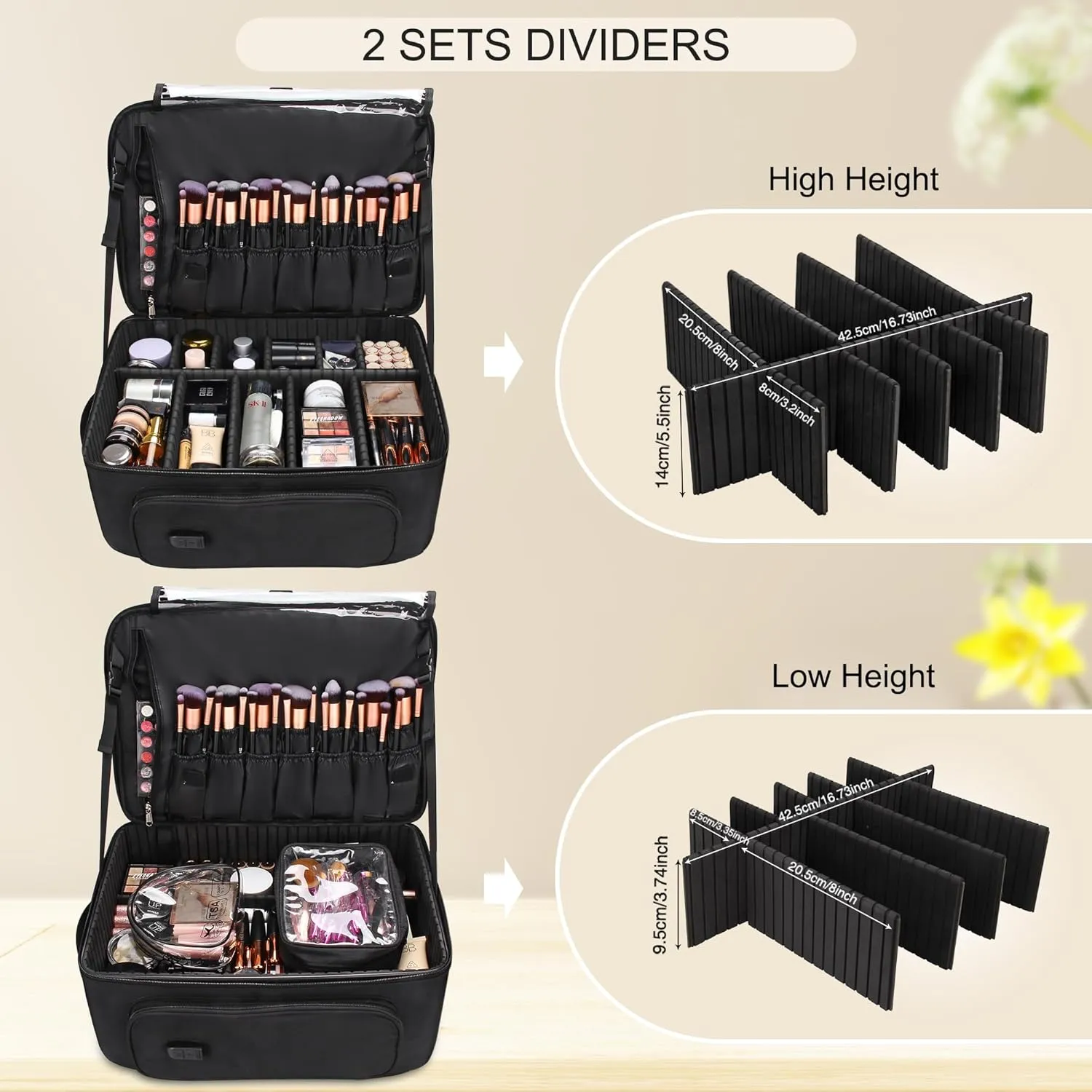 Relavel Rolling Makeup Train Case, Trolley Travel Make Up Case with Adjustable Dividers, Extra Large Makeup Backpack with Wheels, Waterproof Cosmetic Organizer for Makeup Artist, Black