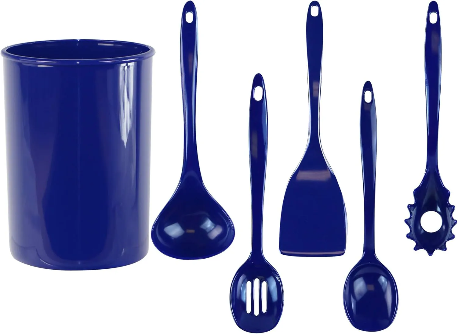 Reston Lloyd 6 Piece Kitchen Utensil Holder for Kitchen Counter, Utensils Crock with Heat Resistant Spoon, Slotted Spoon, Ladle, Spatula BPA Free, Indigo