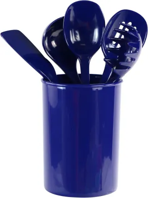 Reston Lloyd 6 Piece Kitchen Utensil Holder for Kitchen Counter, Utensils Crock with Heat Resistant Spoon, Slotted Spoon, Ladle, Spatula BPA Free, Indigo