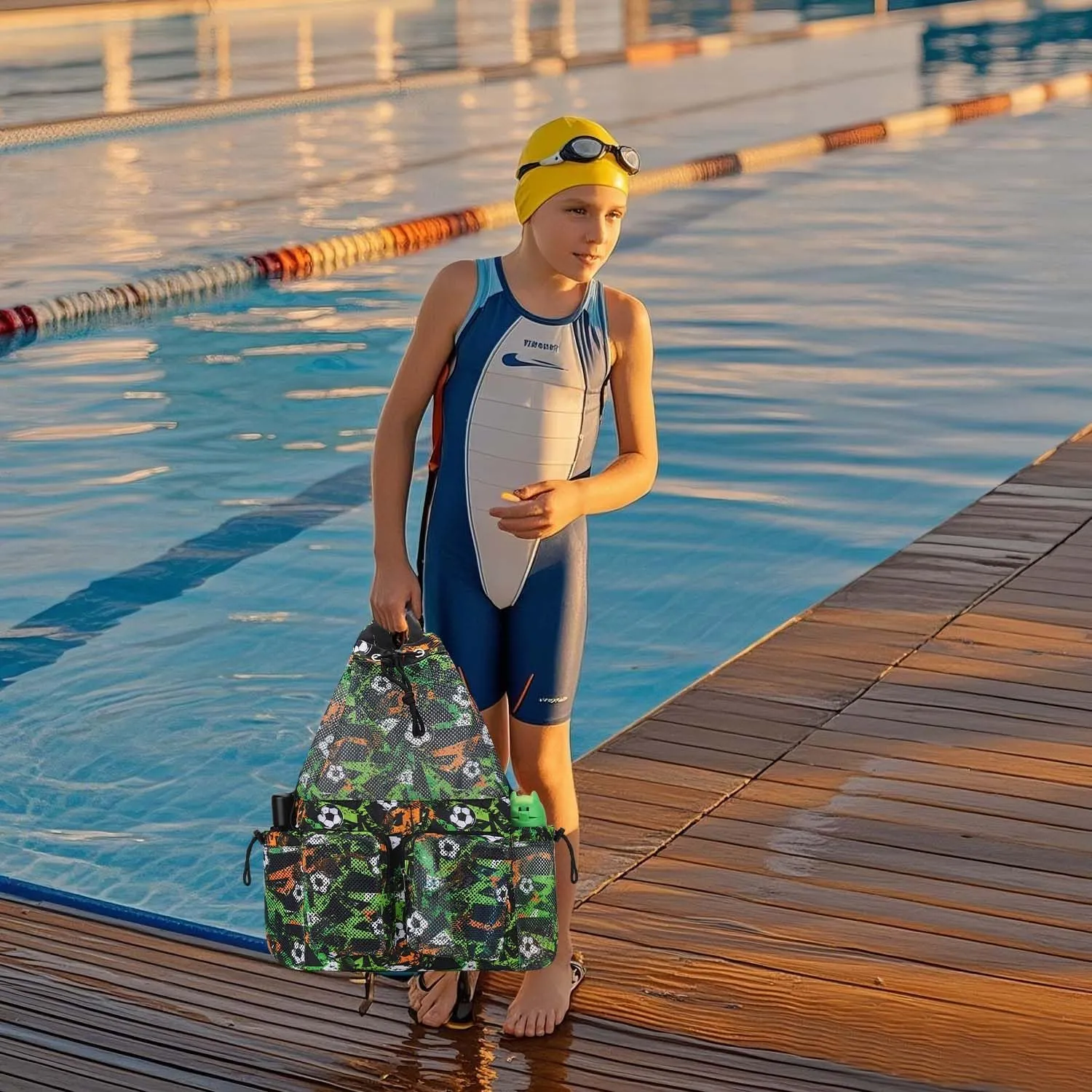 RHCPFOVR Mesh Swim Bags for Swimmers - Drawstring Backpack for Women Men Swim Team Gear Swimming Beach Gym Bag Sports Pool