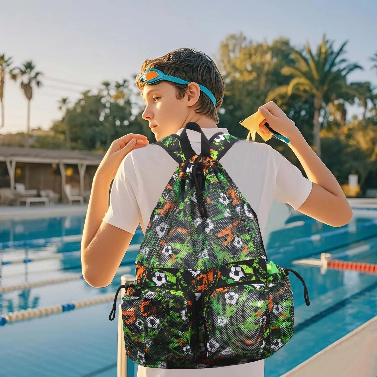 RHCPFOVR Mesh Swim Bags for Swimmers - Drawstring Backpack for Women Men Swim Team Gear Swimming Beach Gym Bag Sports Pool