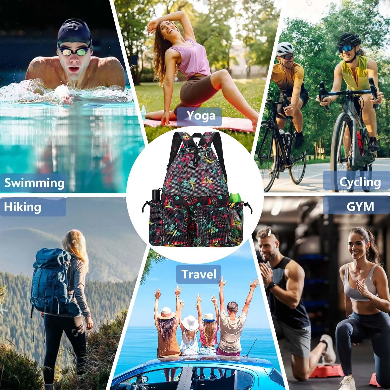 RHCPFOVR Mesh Swim Bags for Swimmers - Drawstring Backpack for Women Men Swim Team Gear Swimming Beach Gym Bag Sports Pool