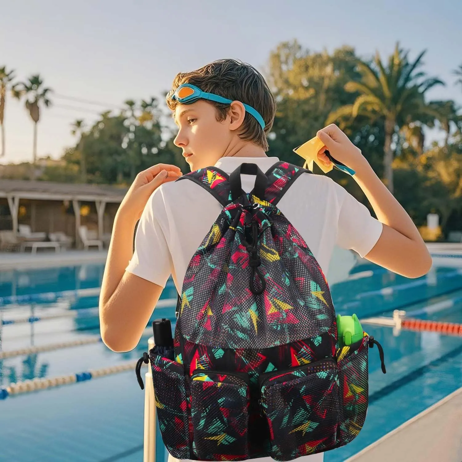 RHCPFOVR Mesh Swim Bags for Swimmers - Drawstring Backpack for Women Men Swim Team Gear Swimming Beach Gym Bag Sports Pool