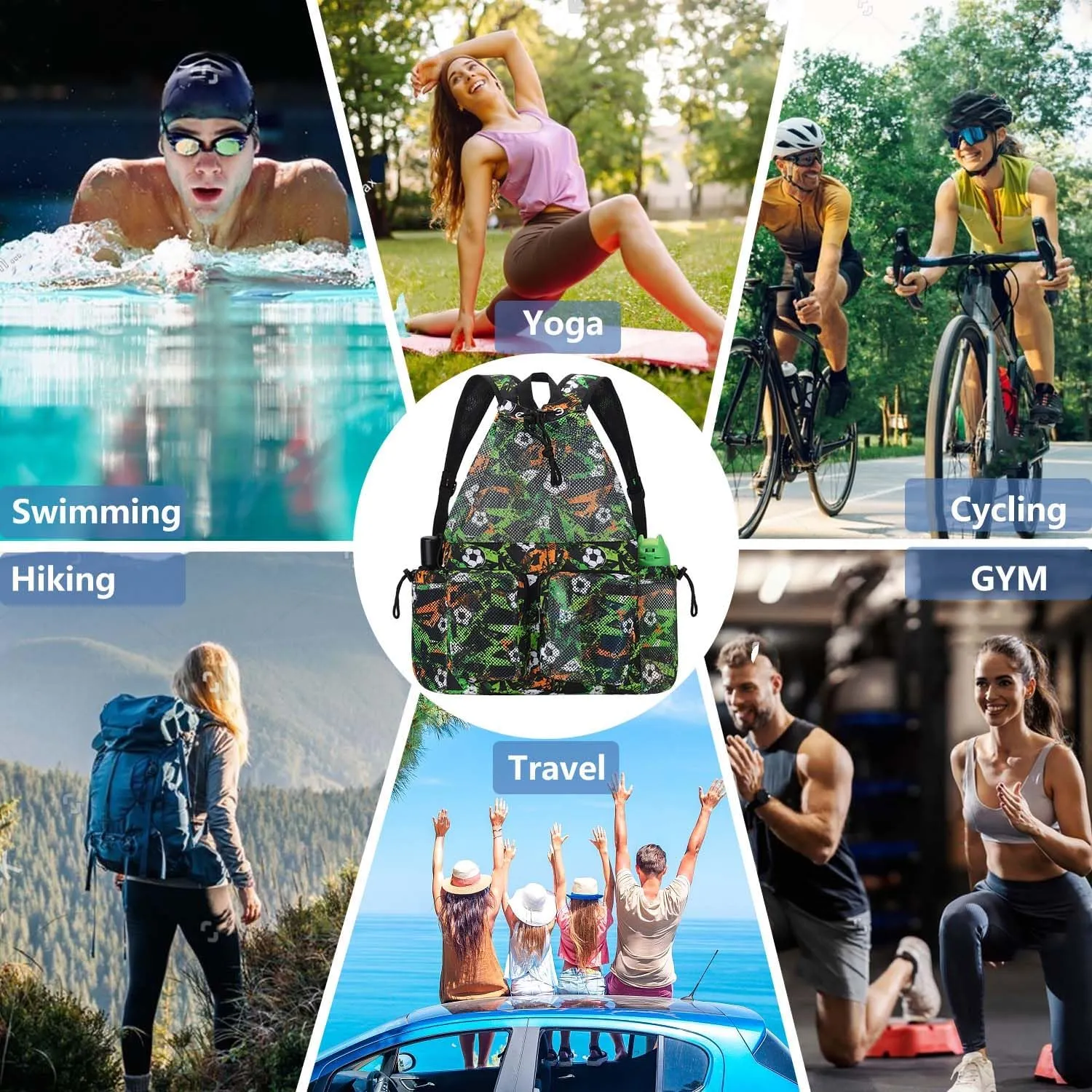 RHCPFOVR Mesh Swim Bags for Swimmers - Drawstring Backpack for Women Men Swim Team Gear Swimming Beach Gym Bag Sports Pool