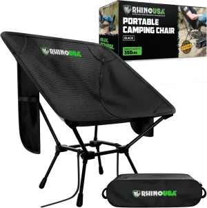 Rhino USA Portable Camping Chair (400lbs Capacity) - Collapsible Compact Lightweight Camp Chair for Backpacking, Hiking & Fishing - Small Foldable and Portable Camping Chairs for Adults and Kids