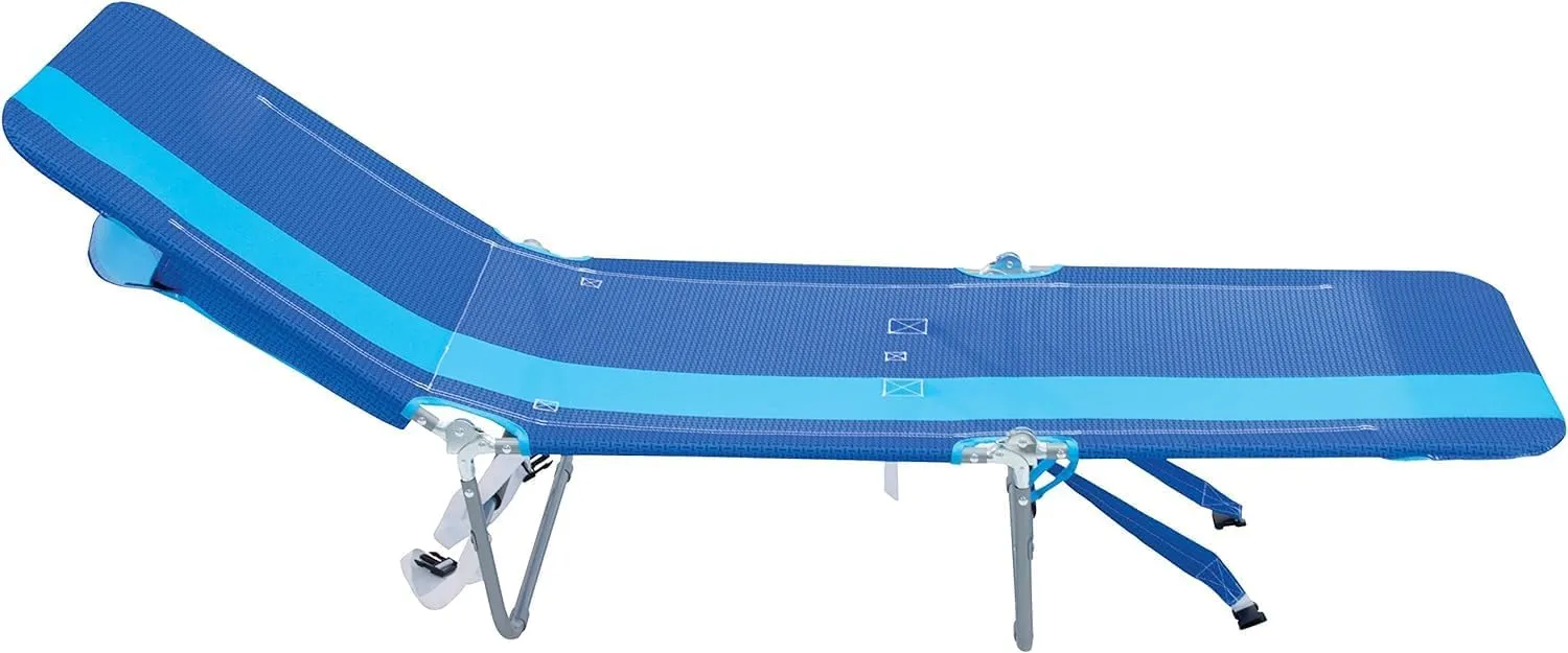Rio Beach Portable Lay Flat Folding Backpack Beach Lounge Chair with Backpack Straps and Storage Pouch, Blue Stripe