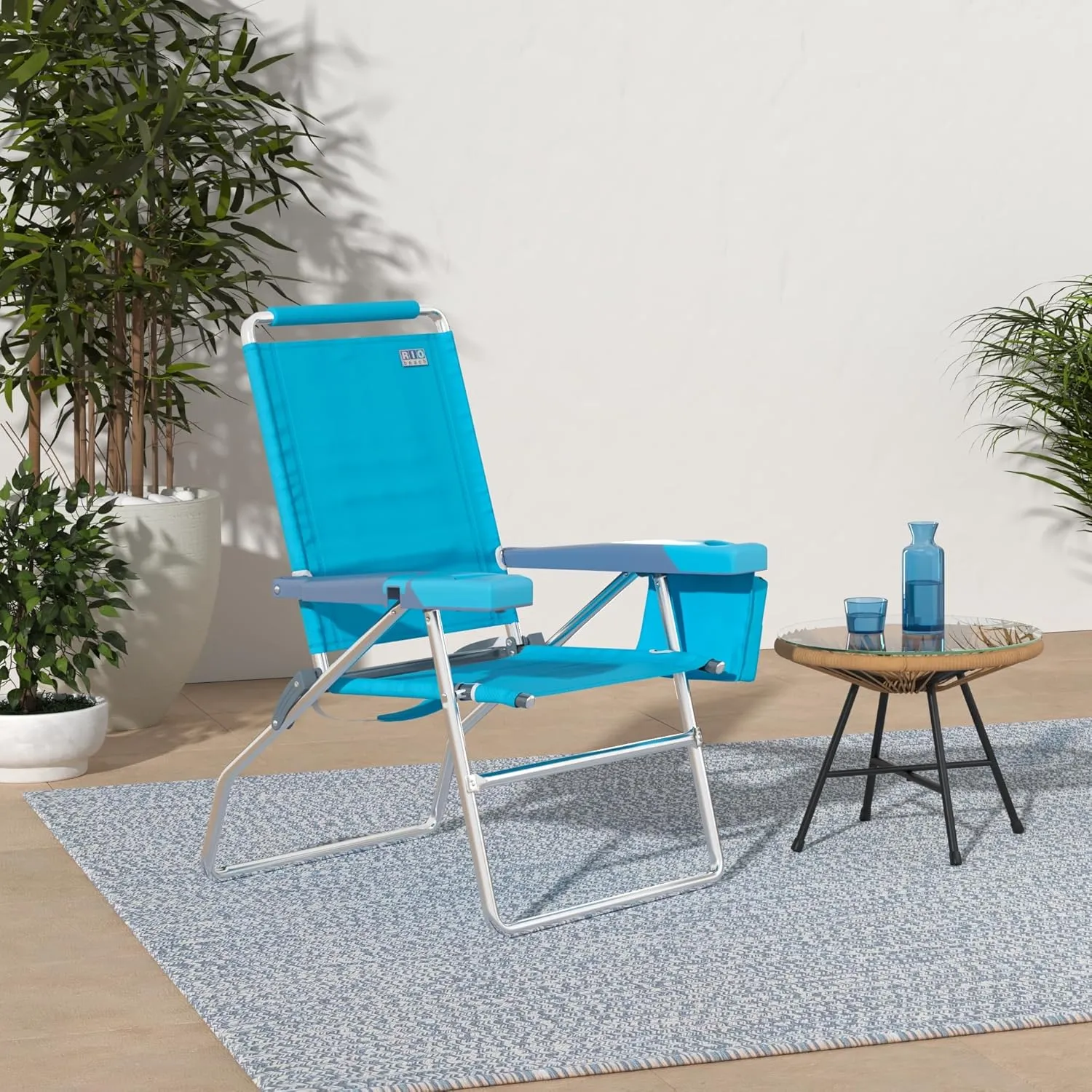 Rio Brands 17" Extended Height 4-Position Folding Beach, Camping, Lawn Chair, Turquoise