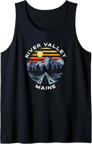 River Valley Maine Mountains Vacation Camping Souvenir Tank Top