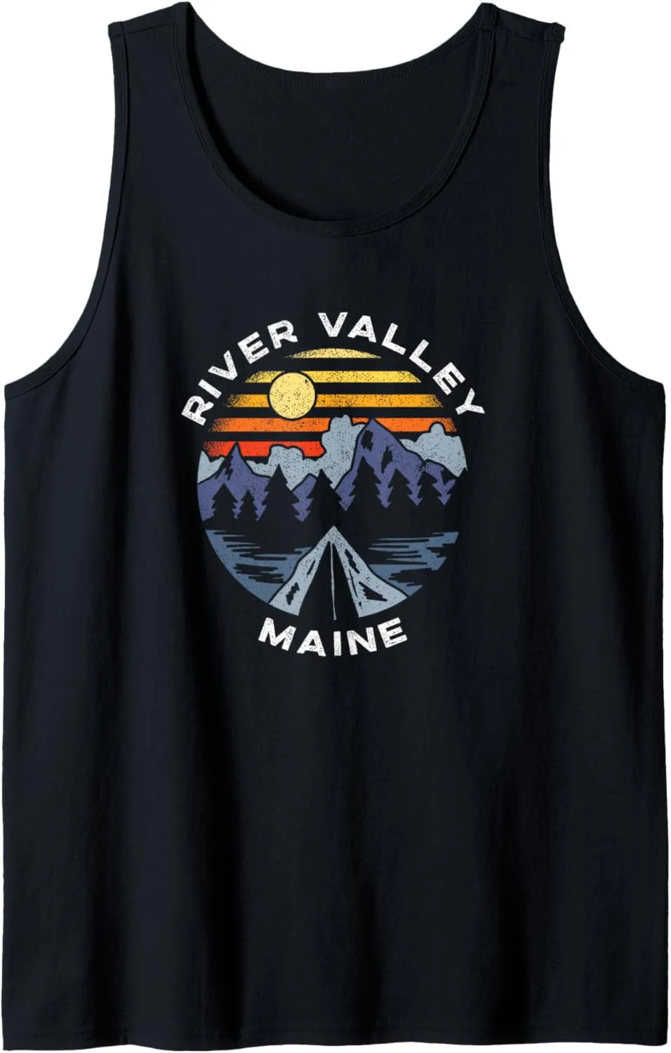 River Valley Maine Mountains Vacation Camping Souvenir Tank Top