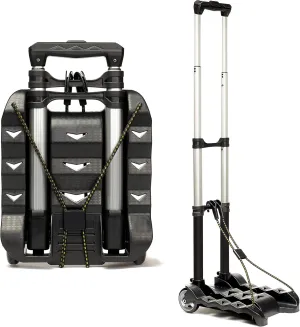 RMS Folding Luggage Cart - Lightweight Aluminum Collapsible and Portable Fold Up Dolly for Travel, Moving and Office Use (Black)