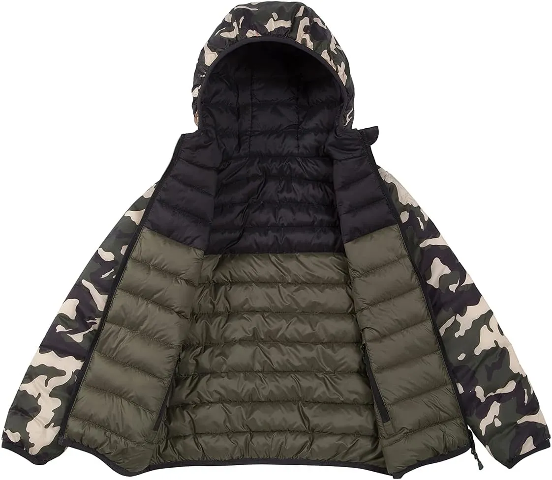 Rokka&Rolla Boys' Reversible Lightweight Puffer Jacket Hooded Water-Resistant Winter Coat