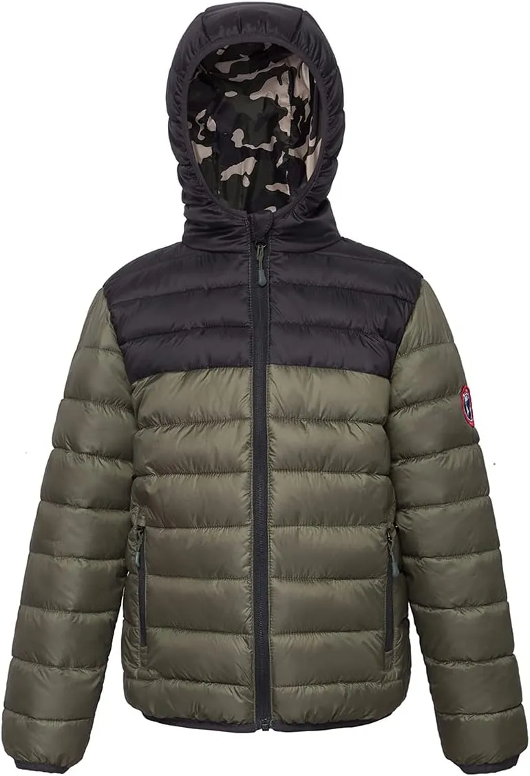 Rokka&Rolla Boys' Reversible Lightweight Puffer Jacket Hooded Water-Resistant Winter Coat