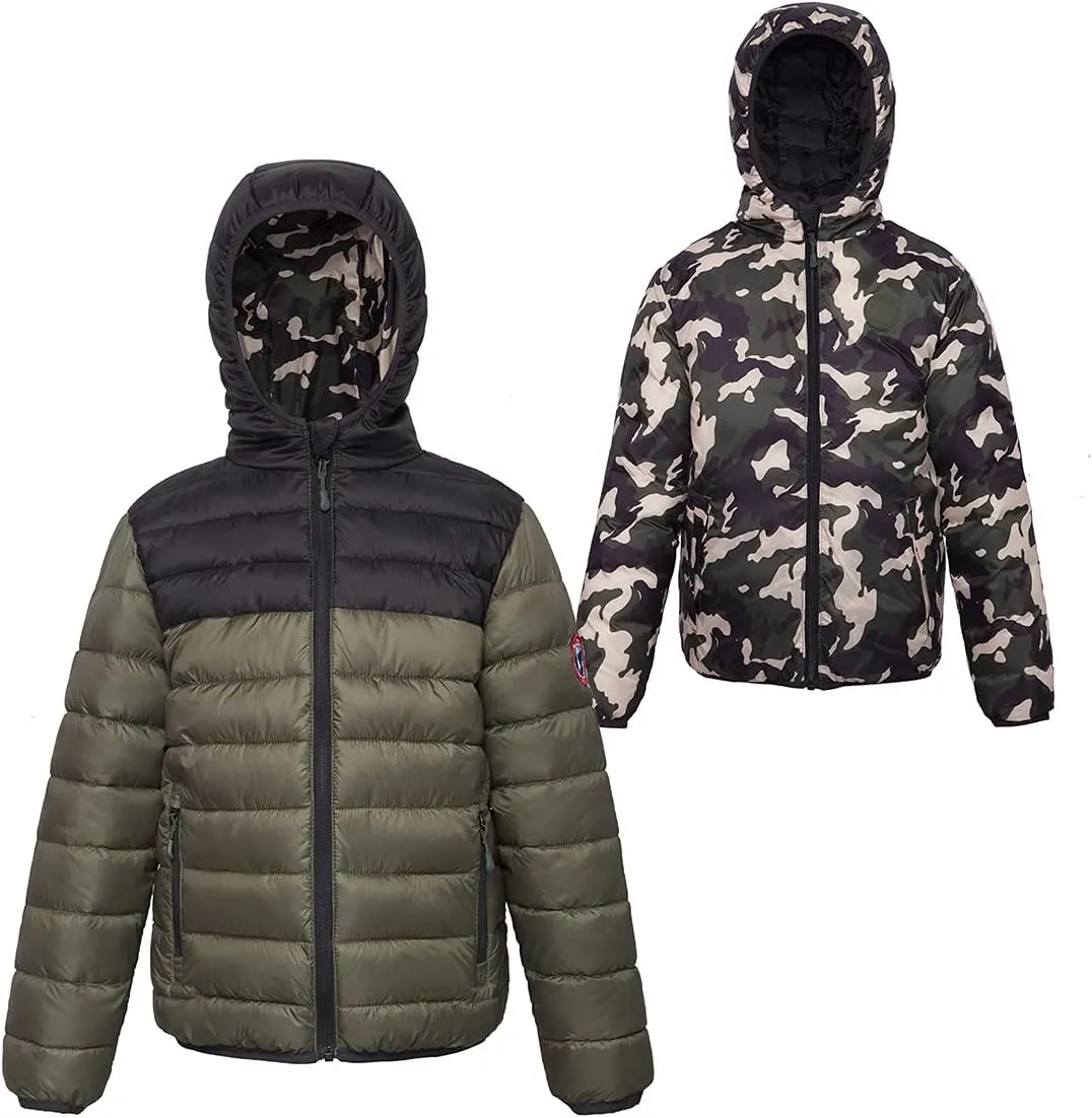 Rokka&Rolla Boys' Reversible Lightweight Puffer Jacket Hooded Water-Resistant Winter Coat