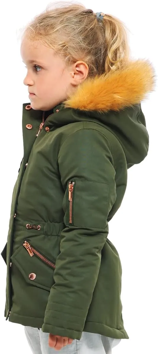 Rokka&Rolla Girls' Water-Resistant Winter Coat Warm Sherpa Fleece Lined Parka Jacket with Hooded Fur
