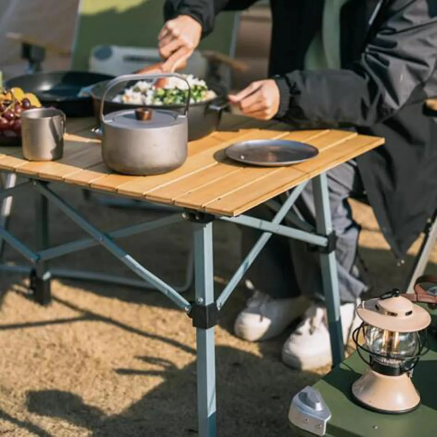 Roll Up Camping Table Portable Picnic Table Ultralight Camping Table Folding Table Legs with Carry Bag for Camping Hiking