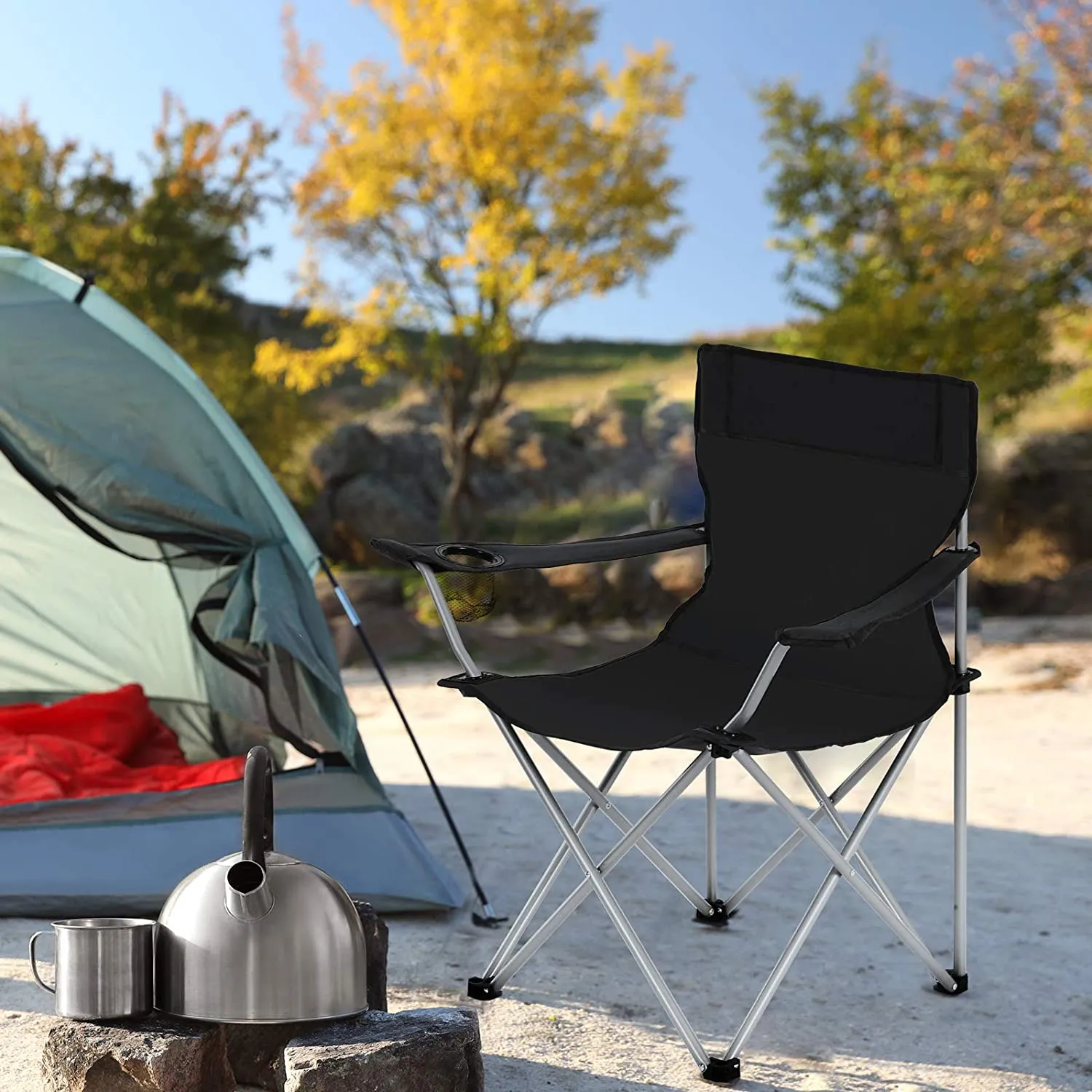 Rootz 2 Piece Folding Camping Chairs - Outdoor Chairs - Fishing Chairs - Lightweight & Portable - 84cm x 52cm x 81cm