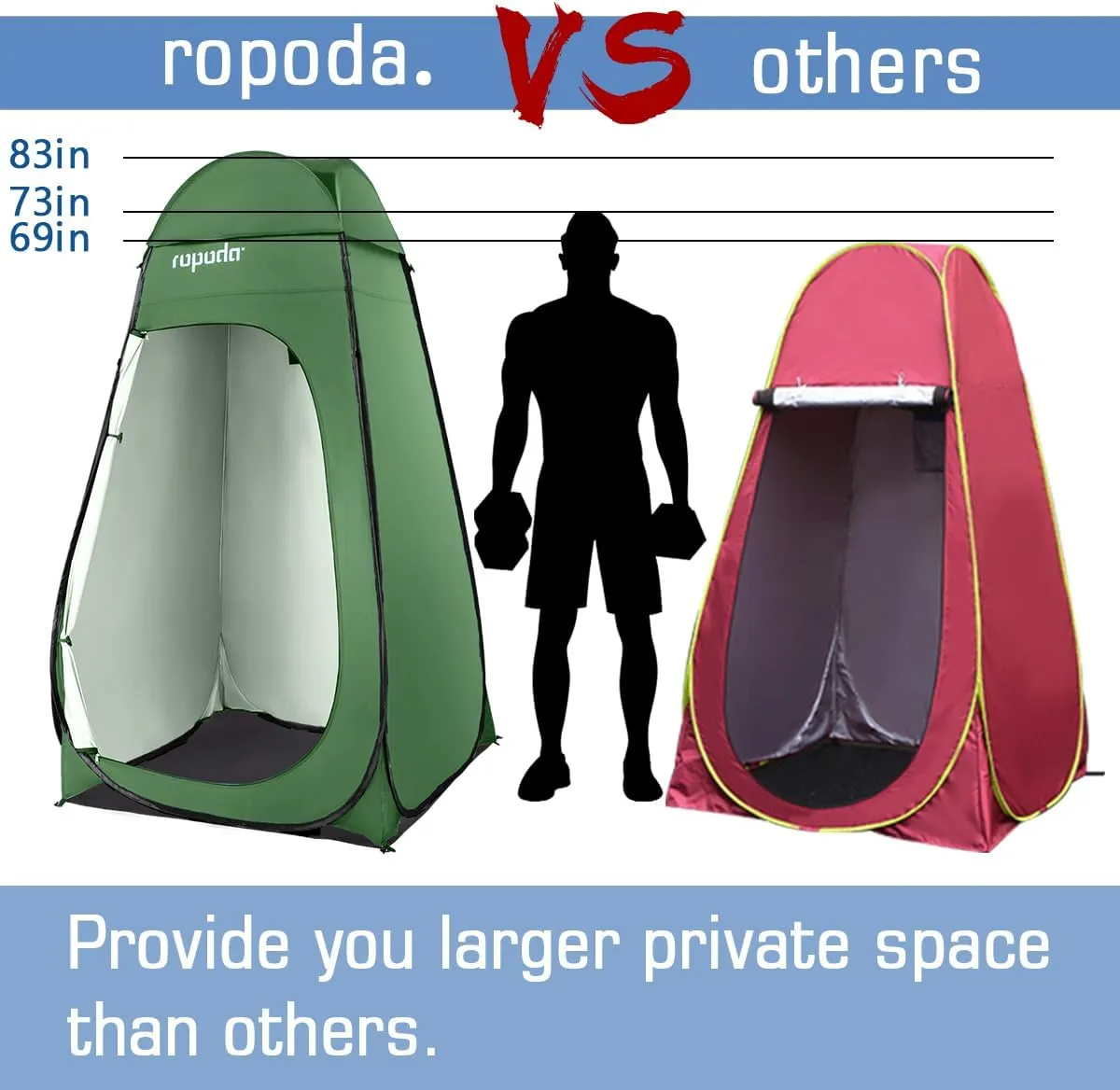 ROPODA Pop Up Tent 83inches x 48inches x 48inches, Upgrade Privacy Tent, Porta-Potty Tent Includes 1 Removable Bottom, 8 Stakes, 1 Removable Rain Cover, 1 Carrying Bag