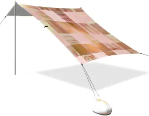 Rose Gold Plaid Seamless Figure Designed UPF50 Foldable Beach Tent Water-Resistant Large Sun Shelter with Sandbags & Sand Shovel for Camping Trips, Fishing, Backyard Fun or Picnics Silla con