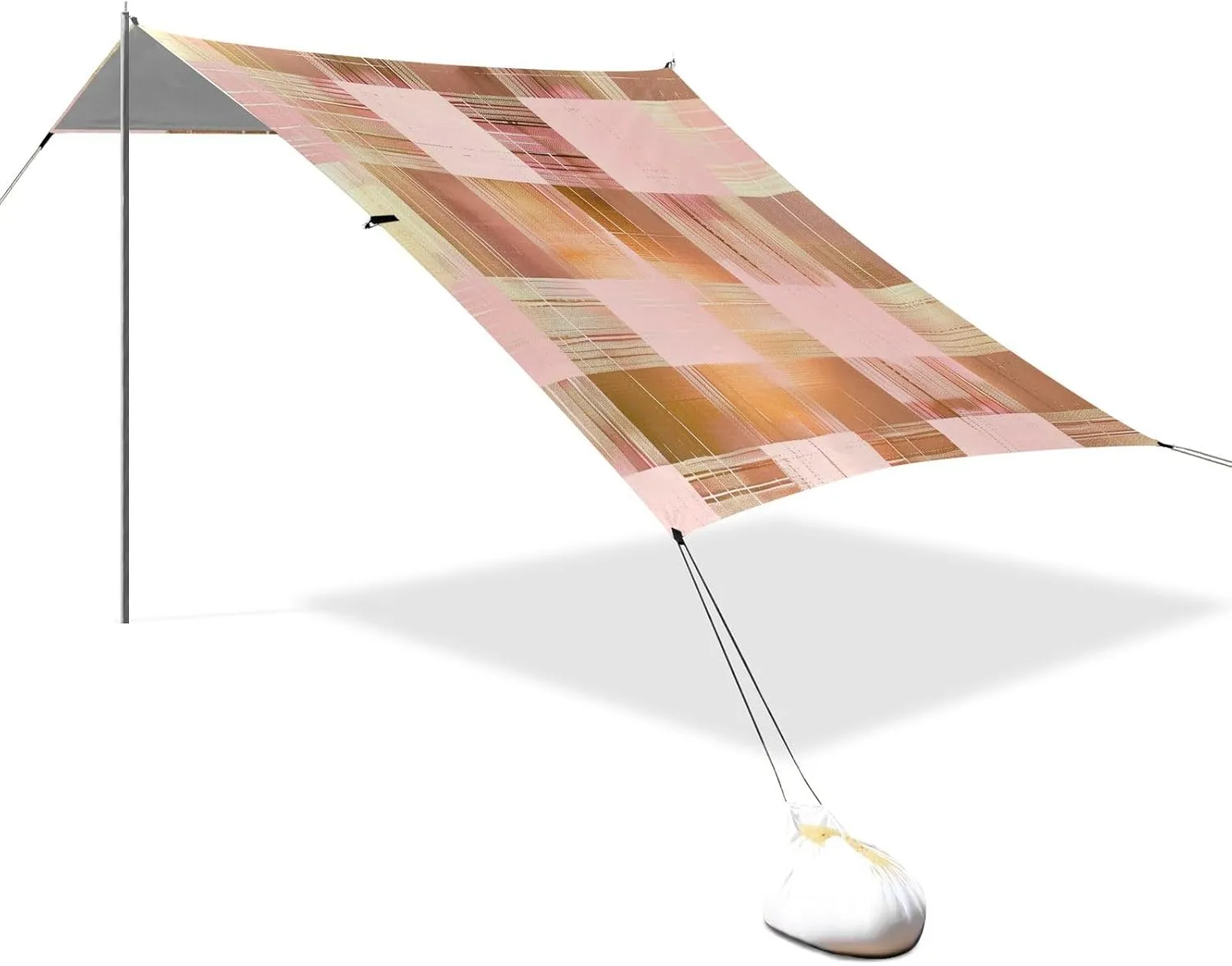 Rose Gold Plaid Seamless Figure Designed UPF50 Foldable Beach Tent Water-Resistant Large Sun Shelter with Sandbags & Sand Shovel for Camping Trips, Fishing, Backyard Fun or Picnics Silla con