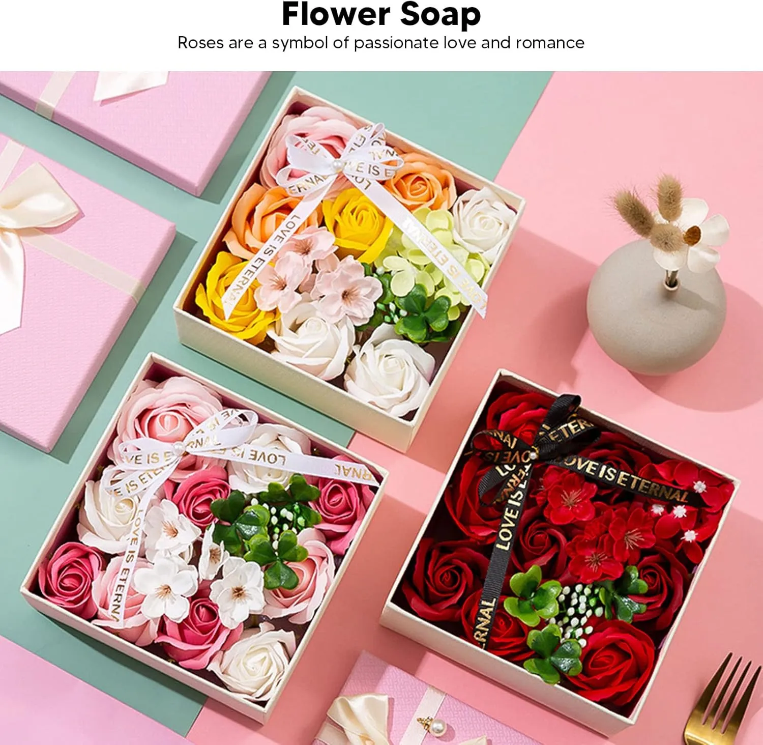 Rose Petals for Bath, Floral Scented Bath Soap Rose Flower Petals Flower Soap Rose Soap Plant Essential Oil Rose Soap Set for Her Women Girls Mom Valentine Day, Birthday