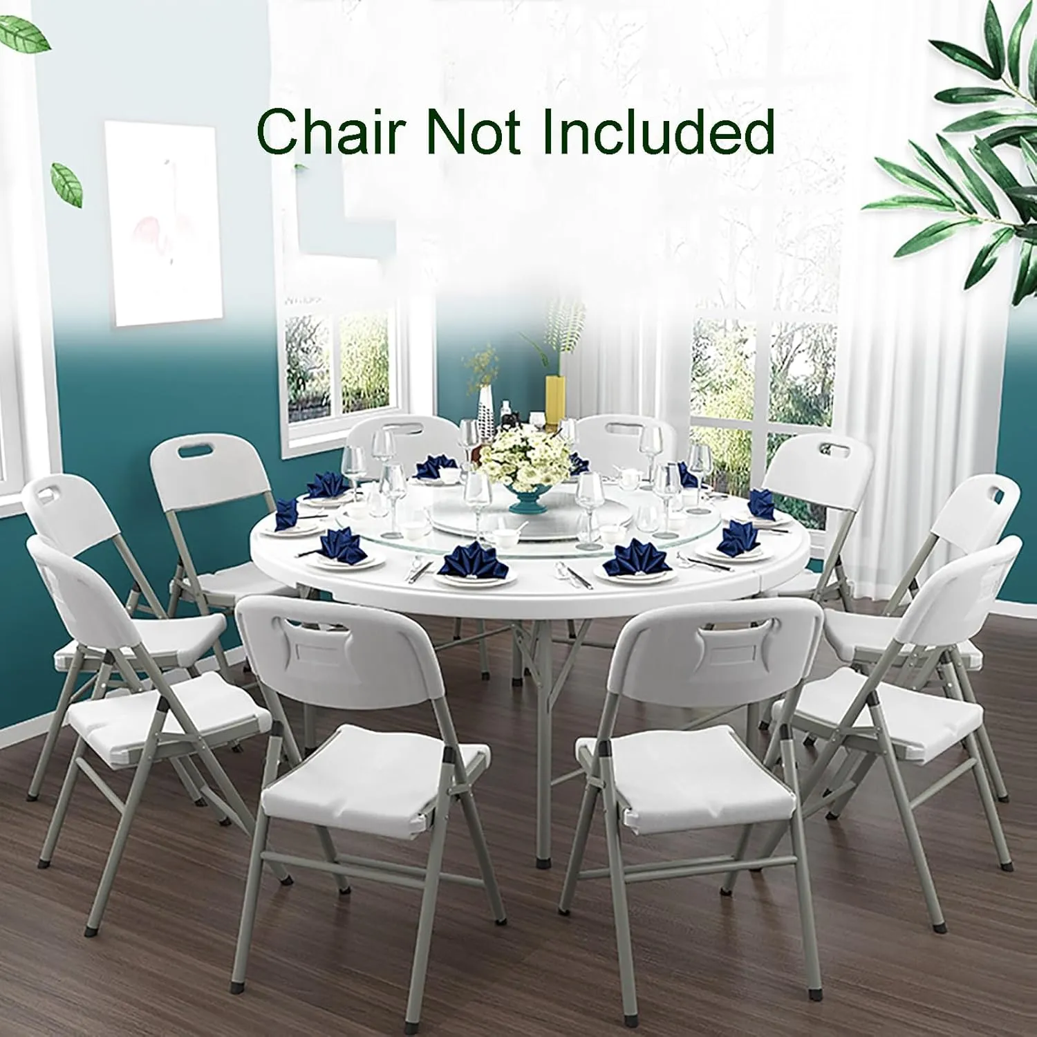 Round Folding Table, Folding Picnic Table for Outdoor with Handle, Portable Outdoor Table with Metal Bracket, 300Kg Load Bearing, Camping Accessories for Home Picnic BBQ Garden(Blue,120x74cm/47x29in)