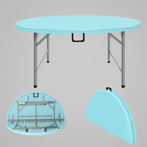 Round Folding Table, Folding Picnic Table for Outdoor with Handle, Portable Outdoor Table with Metal Bracket, 300Kg Load Bearing, Camping Accessories for Home Picnic BBQ Garden(Blue,120x74cm/47x29in)