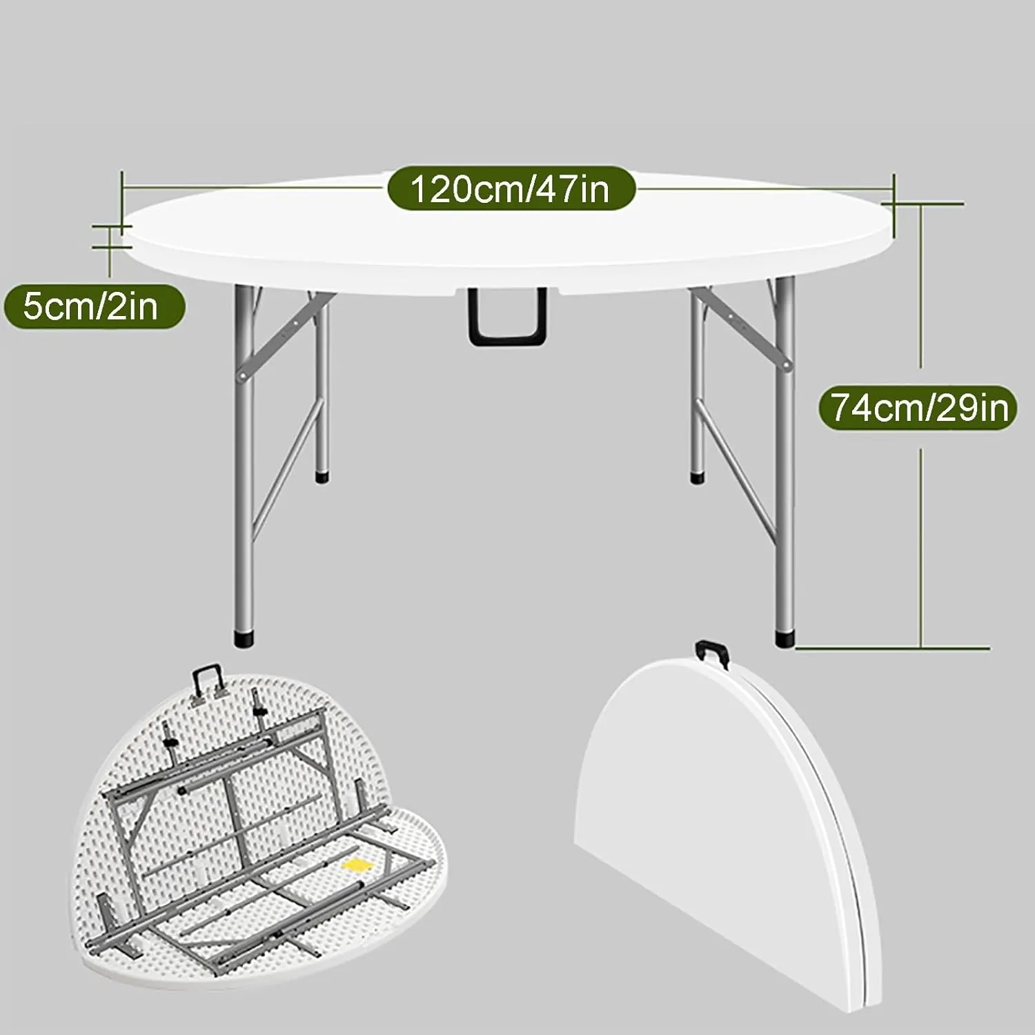 Round Folding Table, Folding Picnic Table for Outdoor with Handle, Portable Outdoor Table with Metal Bracket, 300Kg Load Bearing, Camping Accessories for Home Picnic BBQ Garden(Blue,120x74cm/47x29in)