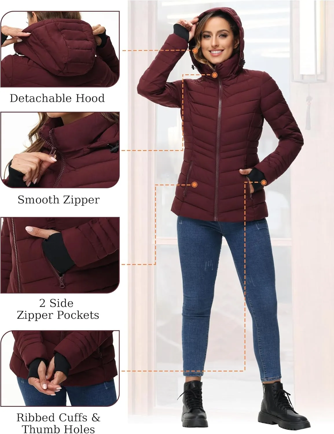 ROYAL MATRIX Women's Packable Puffer Jacket, Lightweight Puffer Jacket Winter Warm Quilted Puffer Jacket with Detachable Hood