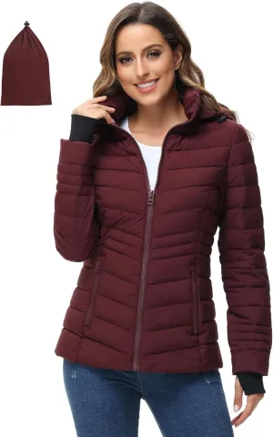 ROYAL MATRIX Women's Packable Puffer Jacket, Lightweight Puffer Jacket Winter Warm Quilted Puffer Jacket with Detachable Hood