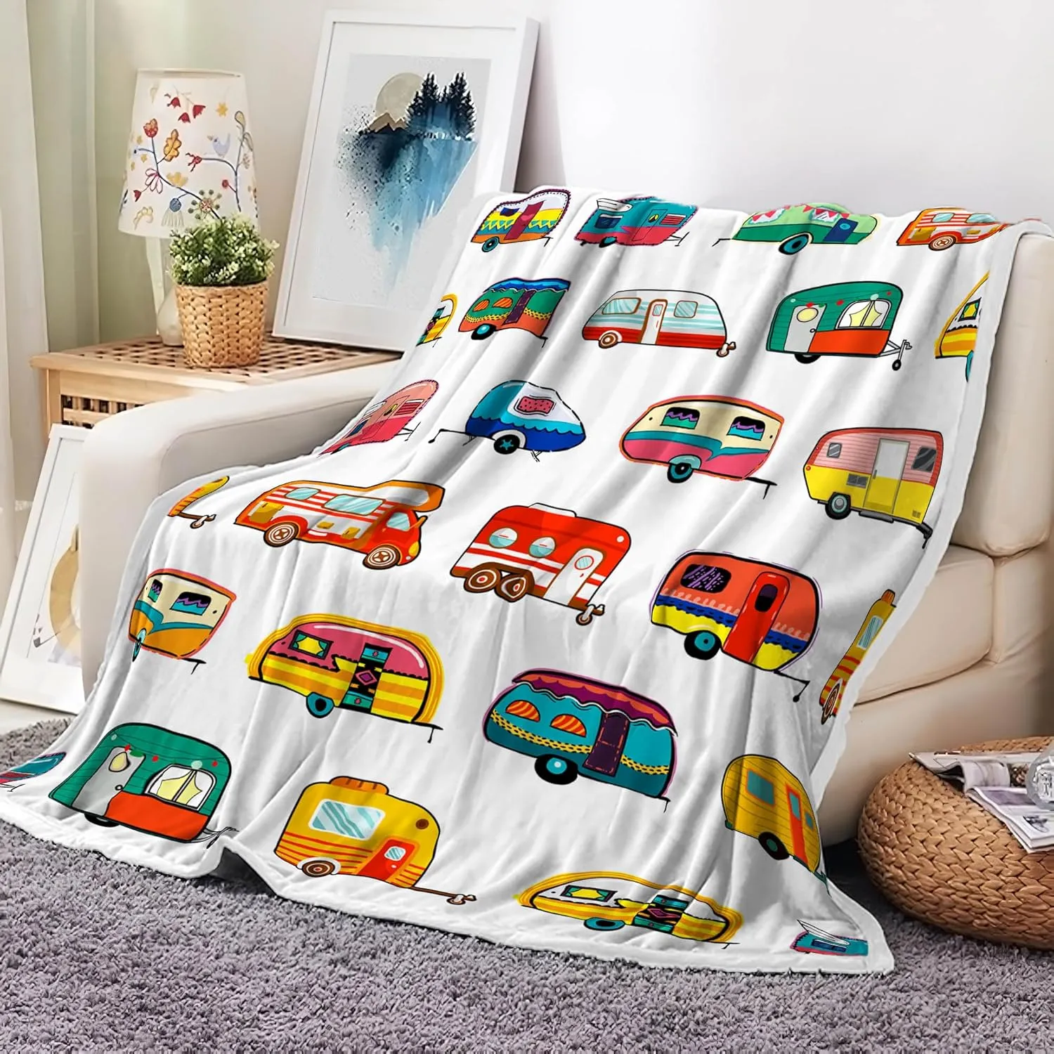 RV Travel Hiking Throw Blanket,Camping Blanket, Camping Lovers Gift Ideas for Men or Woman, Super Soft Flannel Blankets Gifts for Bed Camper Outdoor, Campsite Outdoors Sofa Couch Throw Blanket